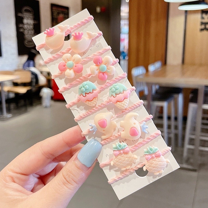 Dây Thun  Cột Buônc Tóc Họa Tiết Hoạt Hình Phong Cách Hàn Quốc Xinh Xắn Cho Bé