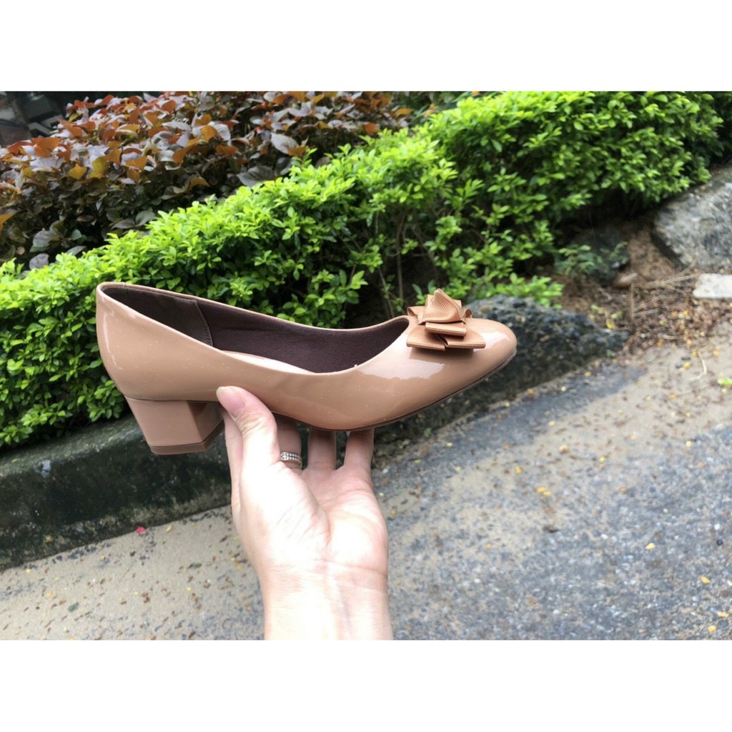 CG893- Giầy cao gót 3 phân thời trang mũi tròn gót vuông nơ ú