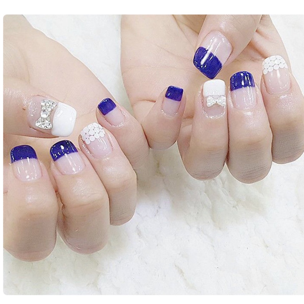 Charm nơ bạc kim loại trang trí móng tay cao cấp