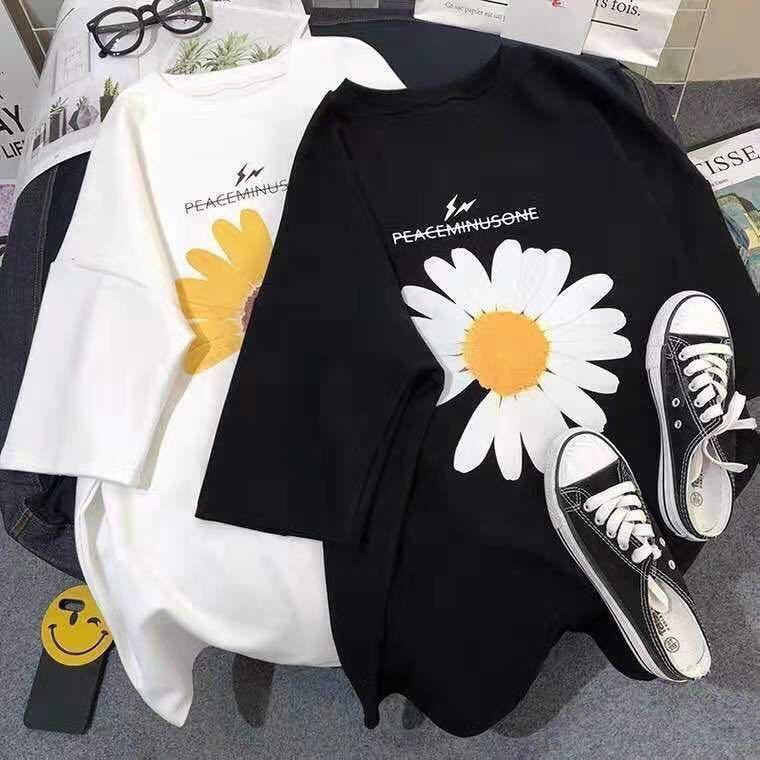 [ ẢNH THẬT [ Áo thun tay lỡ phông rộng cúc họa mi - Unisex nam nữ đều mặc được