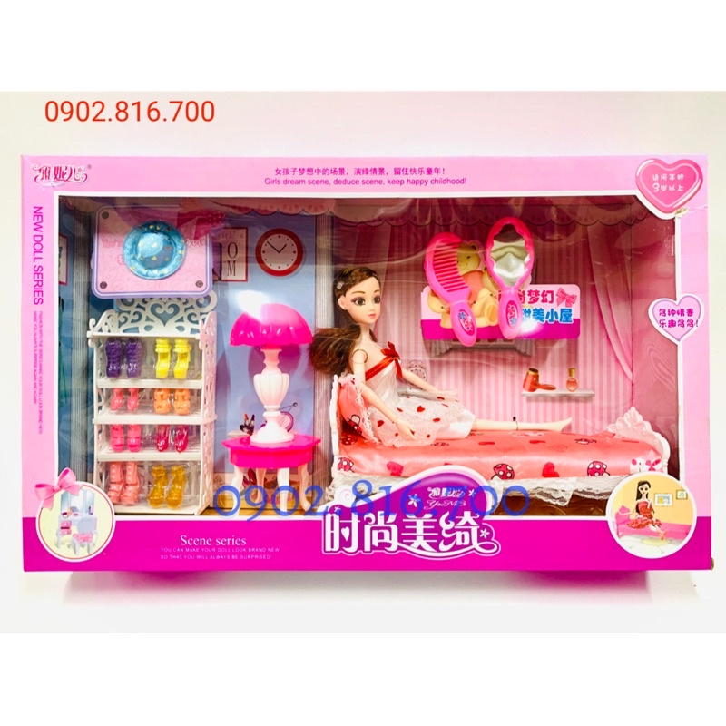 Đồ chơi ngôi nhà búp bê baby phòng ngủ - giường ngủ - kệ giày kèm búp bê có khớp xinh đẹp 88022