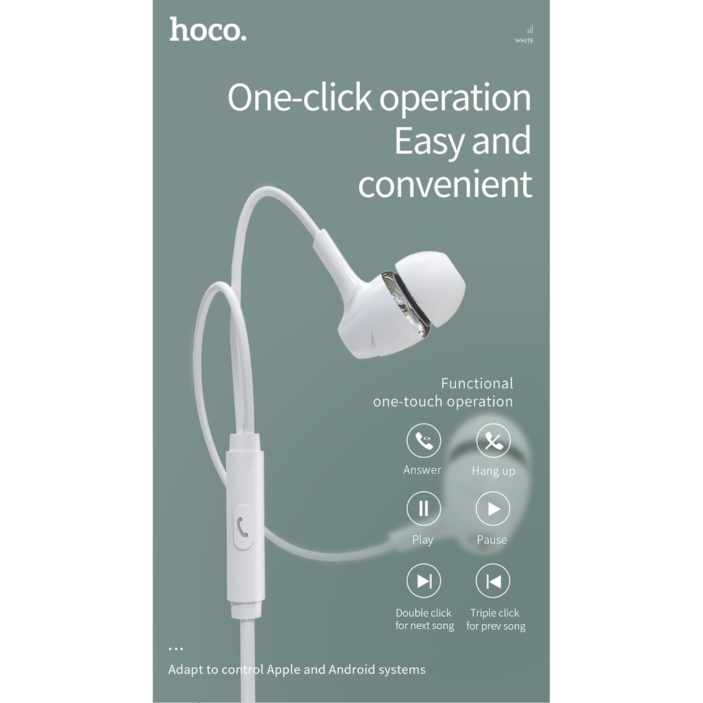 Tai nghe nhét tai Hoco M76 thể thao, nghe hay có mic đàm thoại, dây dài 1.2m, Jack cắm 3.5mm - Chính hãng