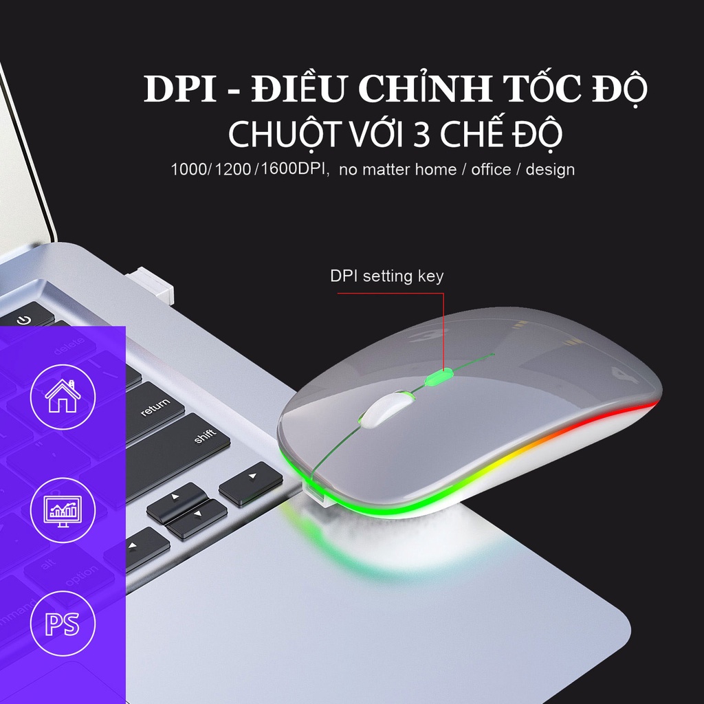 Chuột không dây Bluetooth HXSJ T18 wireless 2.4GHz tự sạc pin không tiếng click chuyên dùng cho Laptop macbook, PC, Tivi