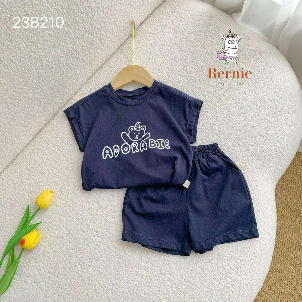 Bộ cotton ba lỗ cánh rơi unisex cho bé, bộ thun trơn màu in hoạ tiết cute dễ thương Bernie