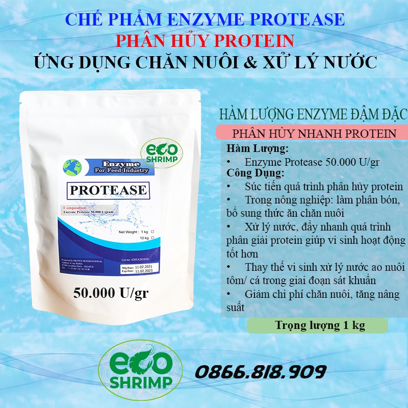 Enzyme Protease Phân Giải Protein - Nguyên Liệu Nhập Khẩu Gói 1 kg - Ủ Phân Cá - Ủ Thức Ăn Chăn Nuôi