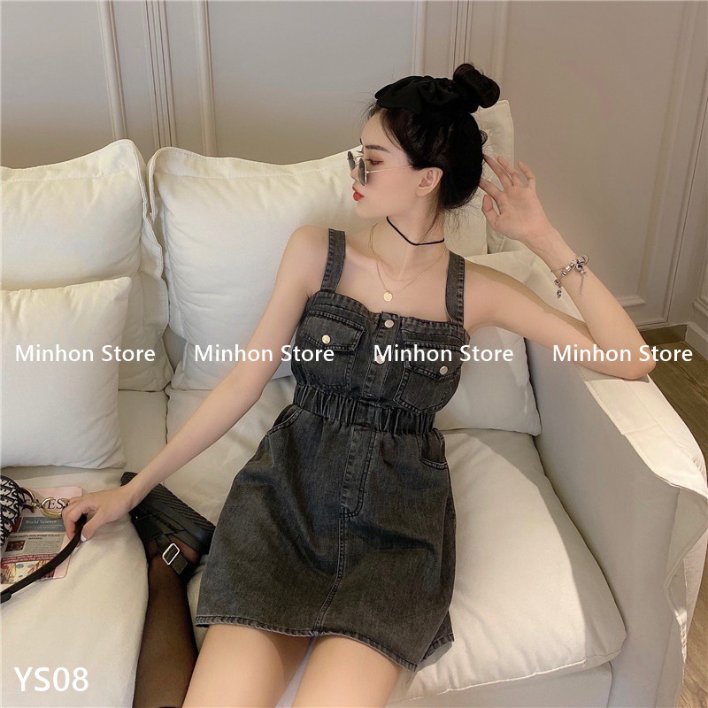 [Sẵn] Đầm Bò, Váy Bò Ngắn 2 Dây Có Chun Bo Eo Trẻ Trung FreeSize (Minhon Store YS08)