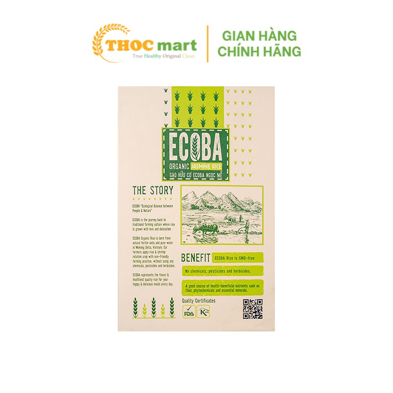 Gạo trắng Ngọc Mễ Ecoba / gạo hữu cơ cao cấp hộp 1kg