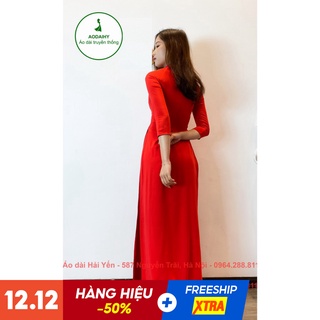 Bộ Áo Dài Truyền Thống Màu Đỏ Tươi, Cả Bộ Áo Dài 4 Tà Lụa Nhật May Đo Thủ Công