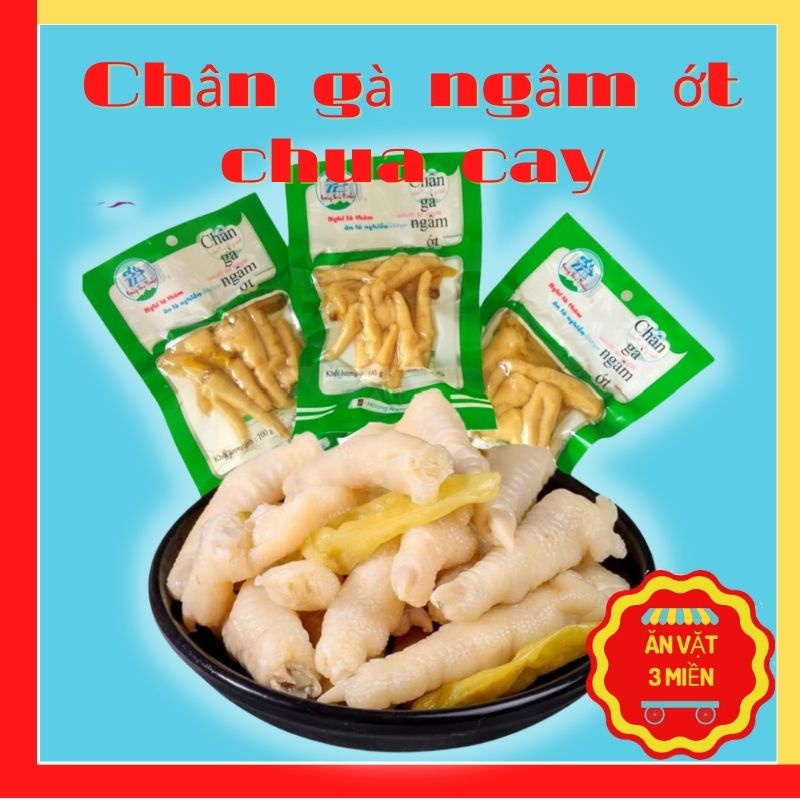 Chân gà ngâm ớt vị chua cay, Chân gà chua cay Hoàng Nam Food, mềm, giòn, chua, cay, đặc sản Lào Cai gói 80gr