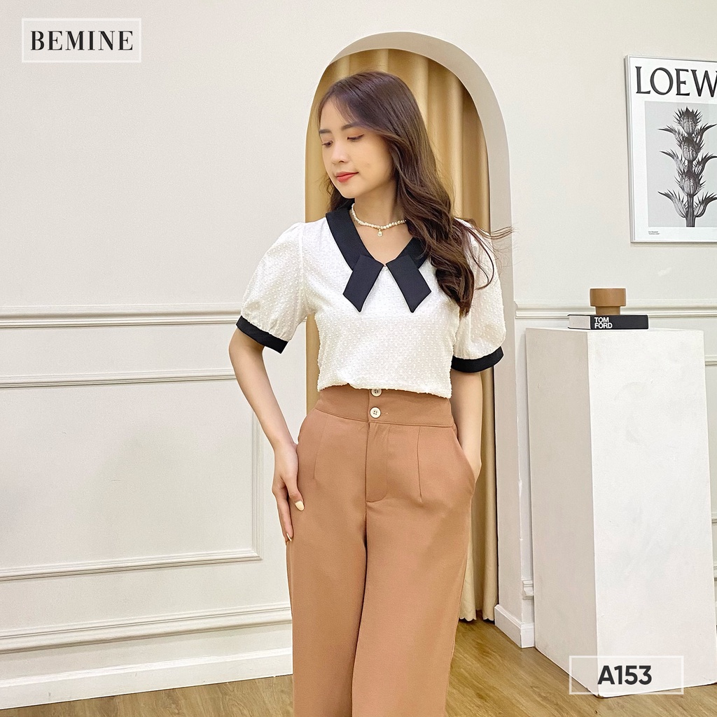 Áo sơ mi công sở nữ phối cổ đen họa tiết nổi BEMINE A153TRANG