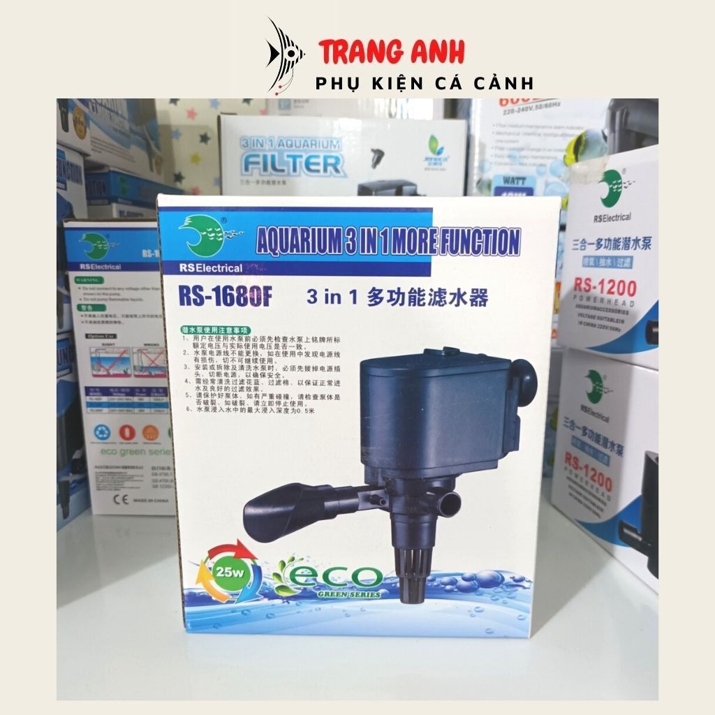 Máy bơm nước hồ cá 3 chức năng RS 1680F - Máy bơm lọc nước bể cá cảnh công suất 25W, máy khỏe, hàng chính hãng