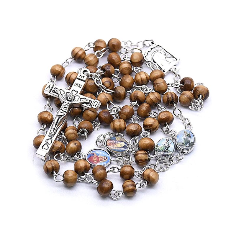 Vòng cổ Chuỗi Hạt Gỗ Mặt Thánh Giá Chúa Jesus Cho Nam Nữ Charms