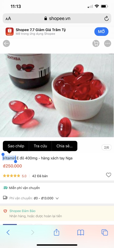 Vitamin E đỏ 400mg lọ thủy tinh 30v - Hàng nga | Thế Giới Skin Care