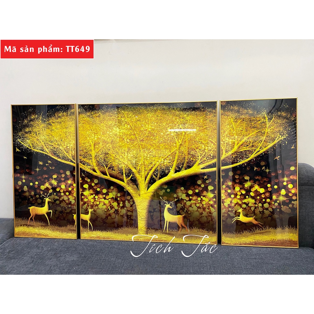 Bộ 3 tấm tranh tráng gương tuần lộc phong cảnh nghệ thuật cao cấp sang trọng Tường Xinh