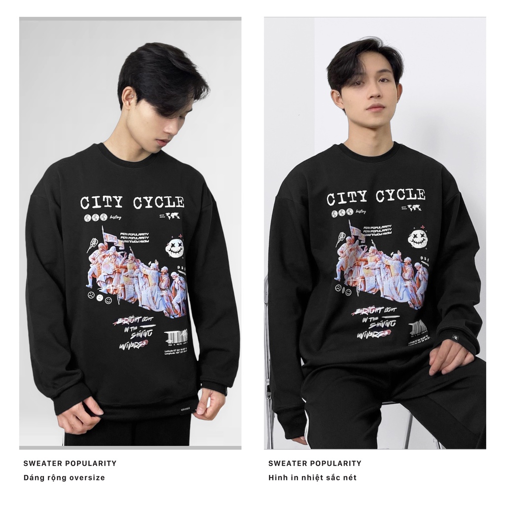 Áo sweater nỉ Popularity City Cycle - áo nỉ sweater unisex form rộng in hình Local Brand