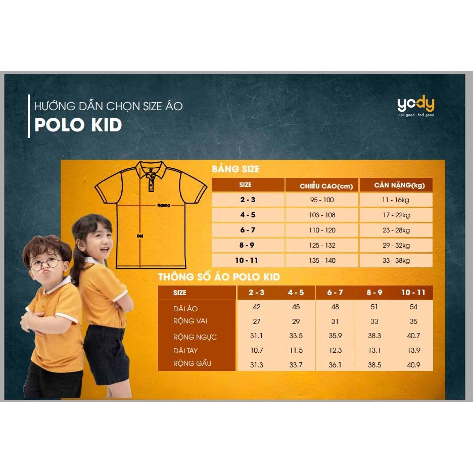 Áo Thun Polo Trẻ Em YODY. Sản Phẩm Cao Cấp Thoáng Mát, Êm Dịu, An toàn Cho Bé Trai và Bé Gái - KID4066