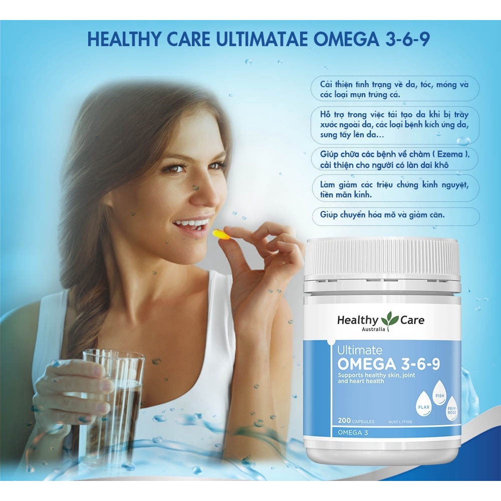 Viên uống giảm mỏi mắt Healthy Care Ultimate Omega 369 hỗ trợ tim mạch huyết áp 200 viên Quà Tặng Mẹ