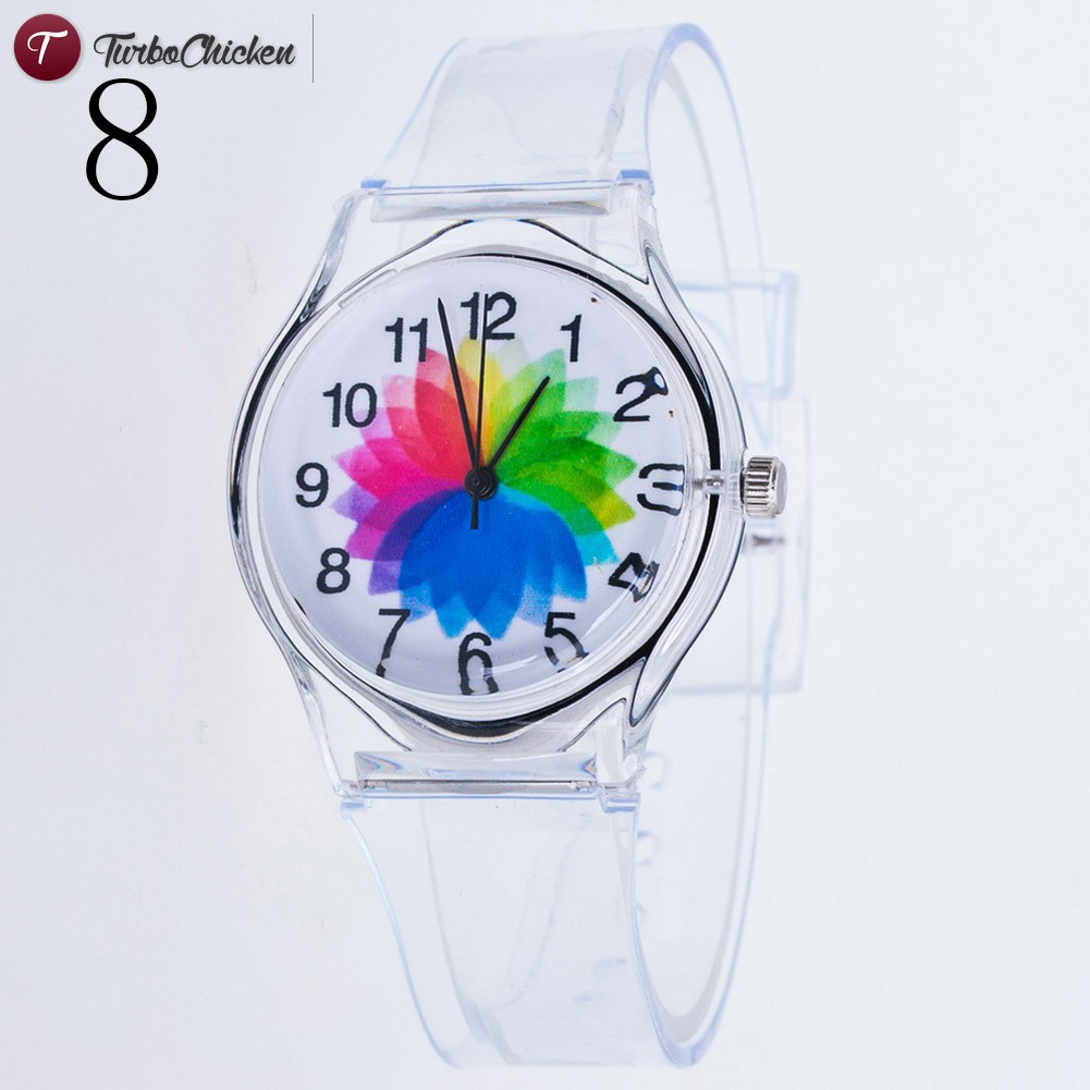 #Đồng hồ đeo tay# Fashion Women Wristwatches Plastic Cartoon Clock Transparent Strap Student Sport Watches Lady Girls Casual Quartz Watch