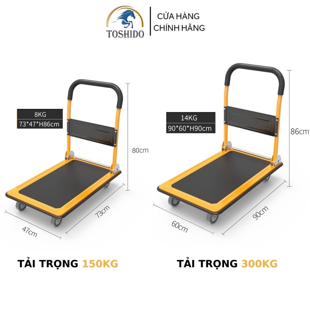 (Siêu Tải Trọng) Xe Đẩy Hàng TOSHIDO Thép Bánh xe chống ồn Tải Trọng 300kg Gấp Gọn Tiện Lợi