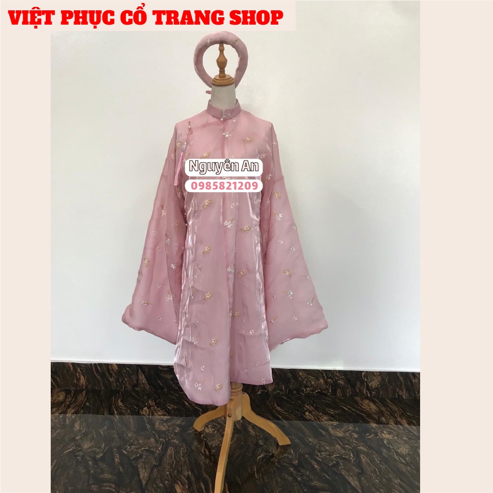Áo tấc vải tơ sống organza thêu hoa nhí, áo ngũ thân tay thụng cổ phục việt nam | Việt Phục Nguyên An