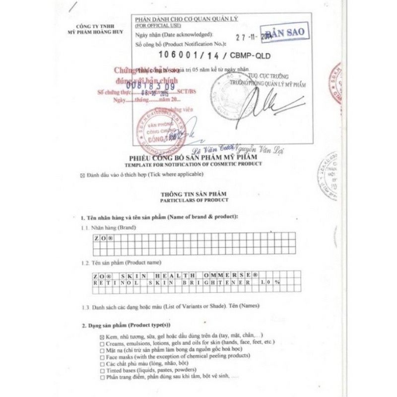 Sét Zo dưỡng trắng trẻ hóa da 4 sản phẩm 30ml