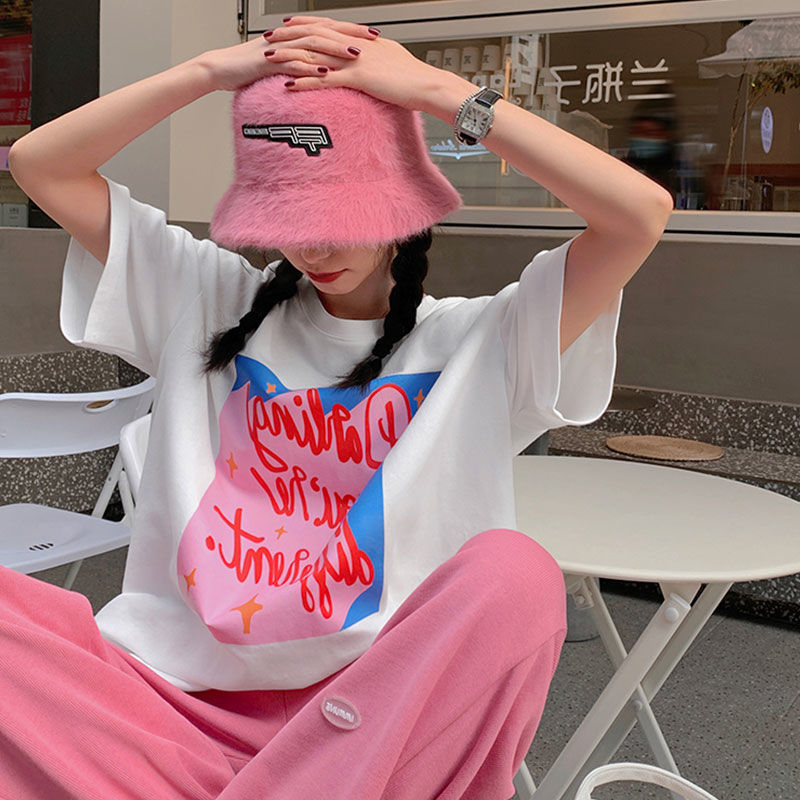 Áo thun ngắn tay cổ tròn dáng rộng thời trang dành cho nữ