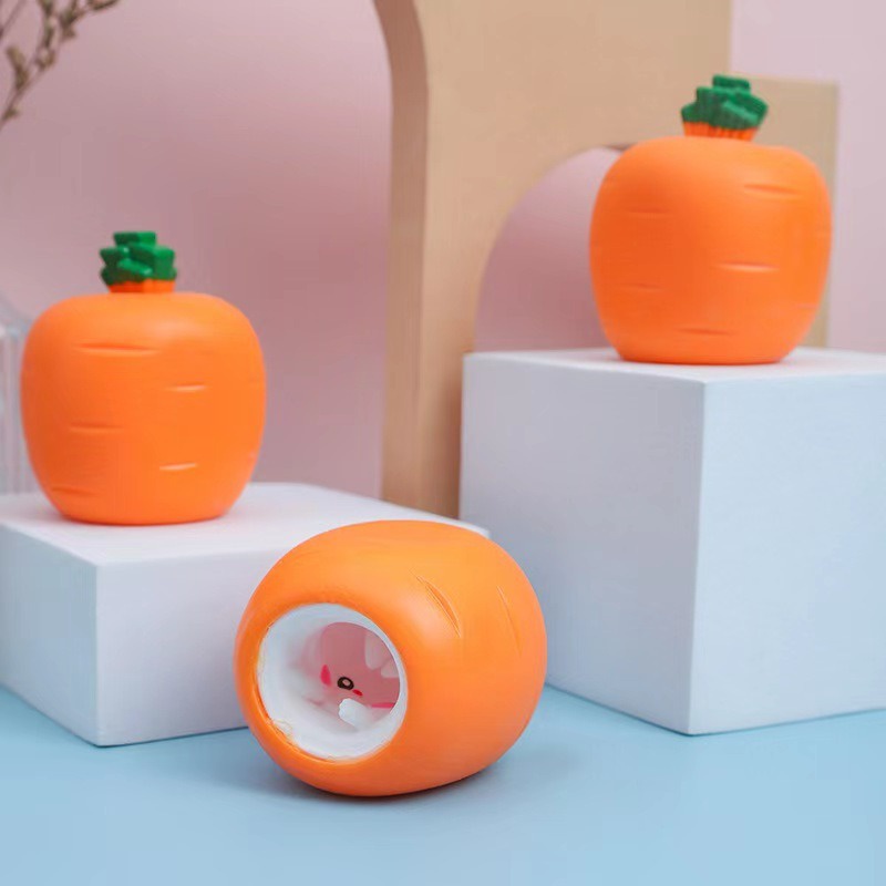 BÉ THỎ TRỐN TRONG CÀ RỐT Squishy  đồ chơi bóp tay Mochi mềm mịn dễ thương chân thực giảm stress co dãn đàn hồi ngộ nghĩn