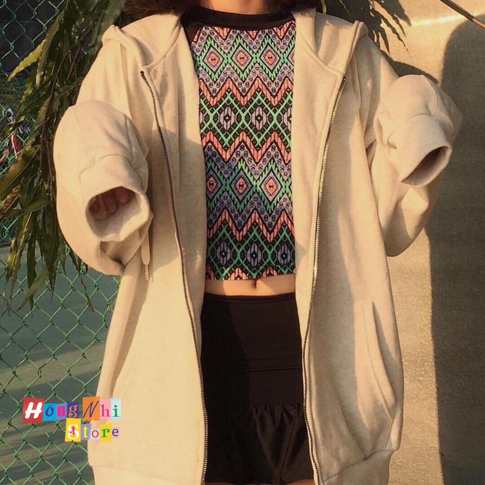Áo Khoác Hoodie Zip Trơn Oversize Ulzzang Unisex Hoodie Dây Kéo Màu Kem Dáng Rộng - MM