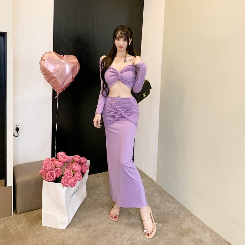 Bộ Áo Trễ Vai + Quần Dài Thắt Nút Thời Trang Cho Nữ