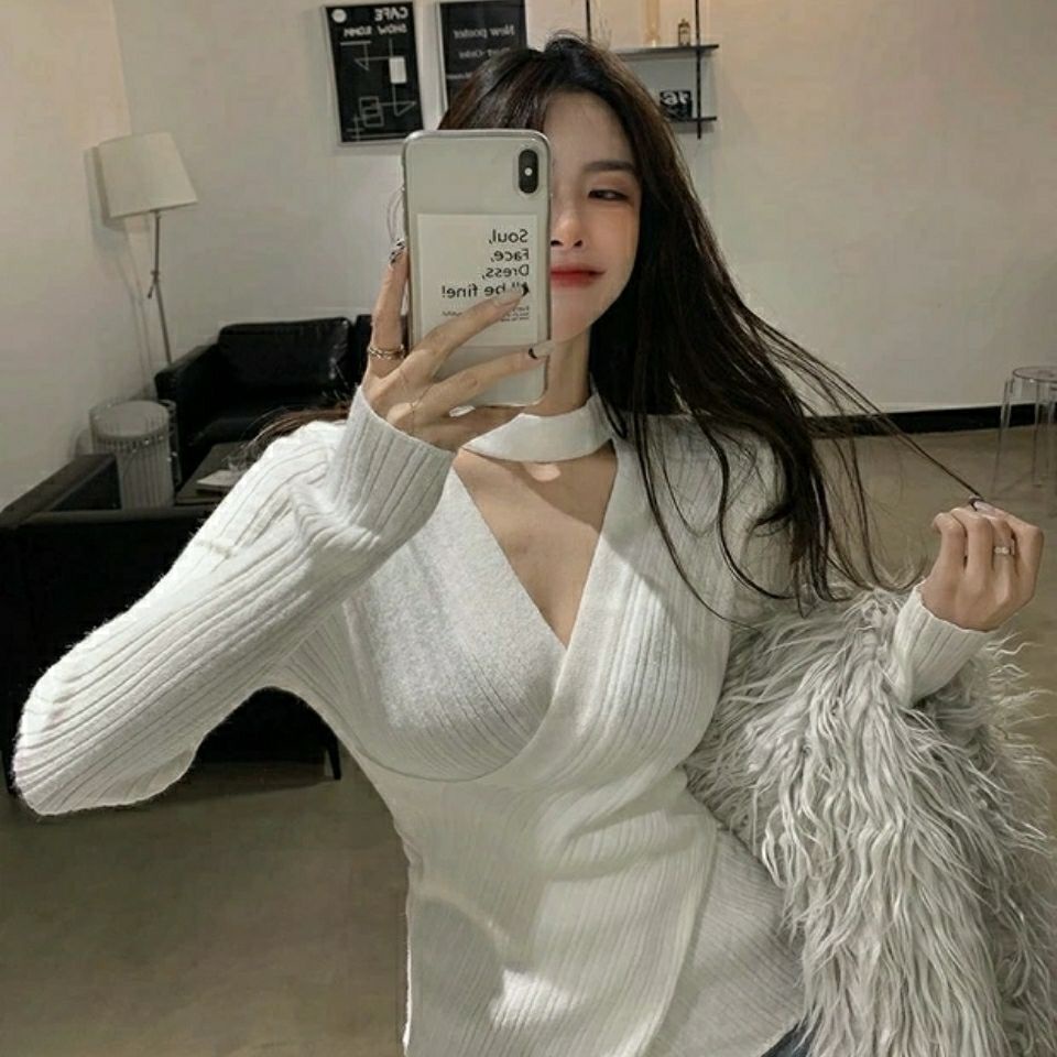 COZOK Áo sweater Tay Dài Cổ Chữ V Đan Chéo Thời Trang Cho Nữ