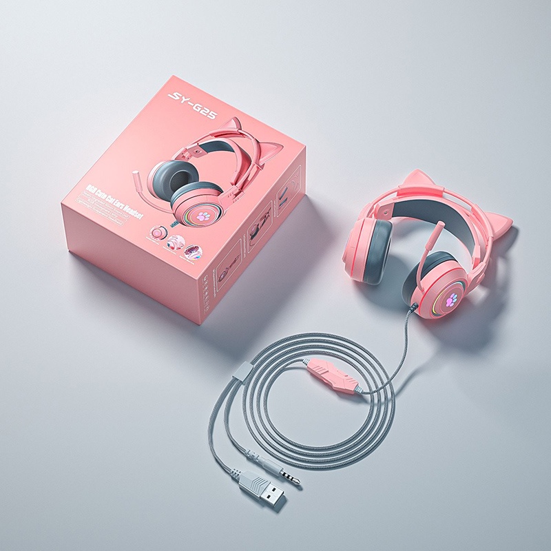 Tai Nghe Mèo có dây, Headphone Chụp Tai Có Mic Chơi Game SY-G25 , Đơn vị ổ đĩa 50mm,Âm thanh không gian 3D,Nghe Nhạc HIF