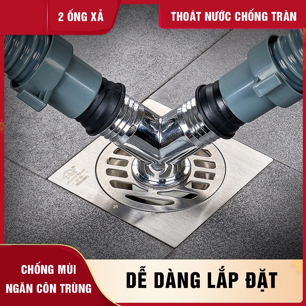 Bộ thoát nước máy giặt, chẩu rửa gồm đế ga thoát sàn, chia 2 chữ Y, Minh House
