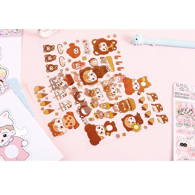 Flowertree Bộ 4 Sticker Dán Trang Trí Sổ Tay Hình Cô Gái Dễ Thương