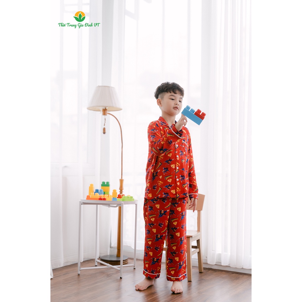 Pijama bé trai thu đông Việt Thắng quần dài, áo dài tay chất lanh mềm mịn - B70.2103