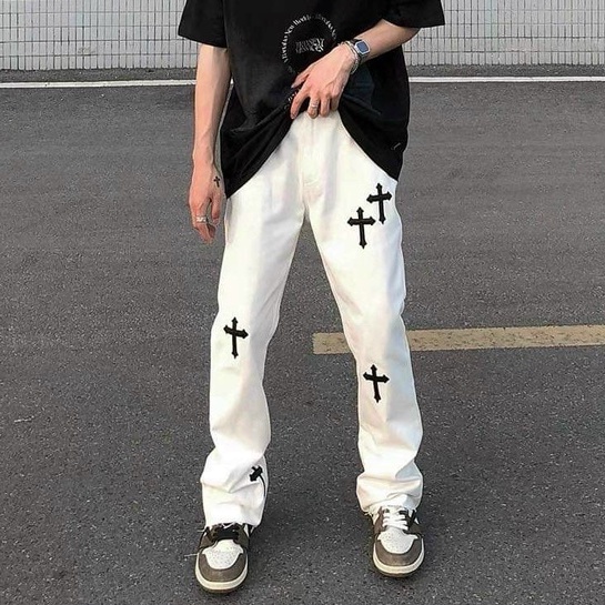 Quần jean baggy nam nữ Chrome Hearts quần jeans ống rộng unisex Kun Shop hot trend 2022