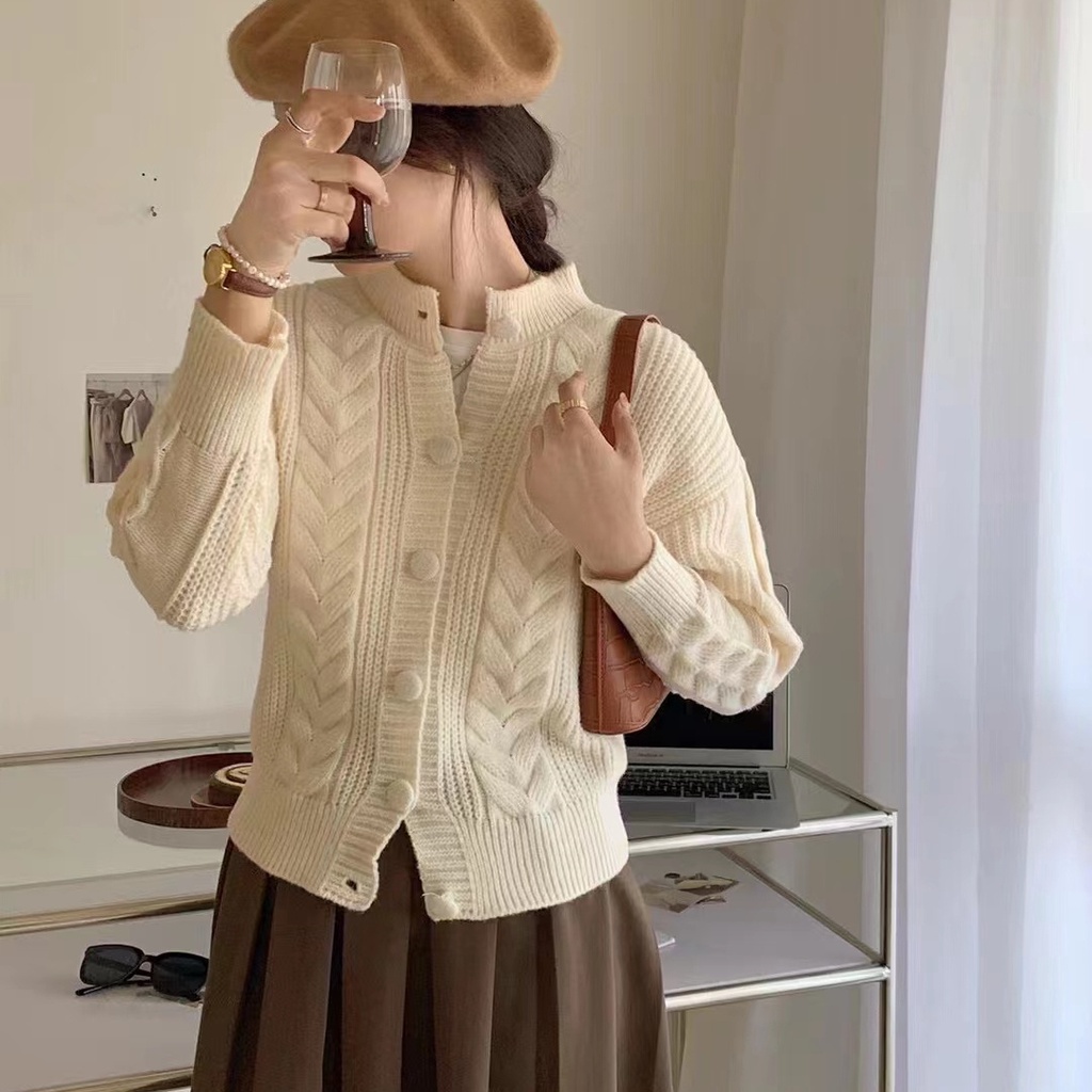 SUXI Áo Cardigan Dệt Kim Tay Dài Dáng Rộng Màu Sắc Thanh Lịch