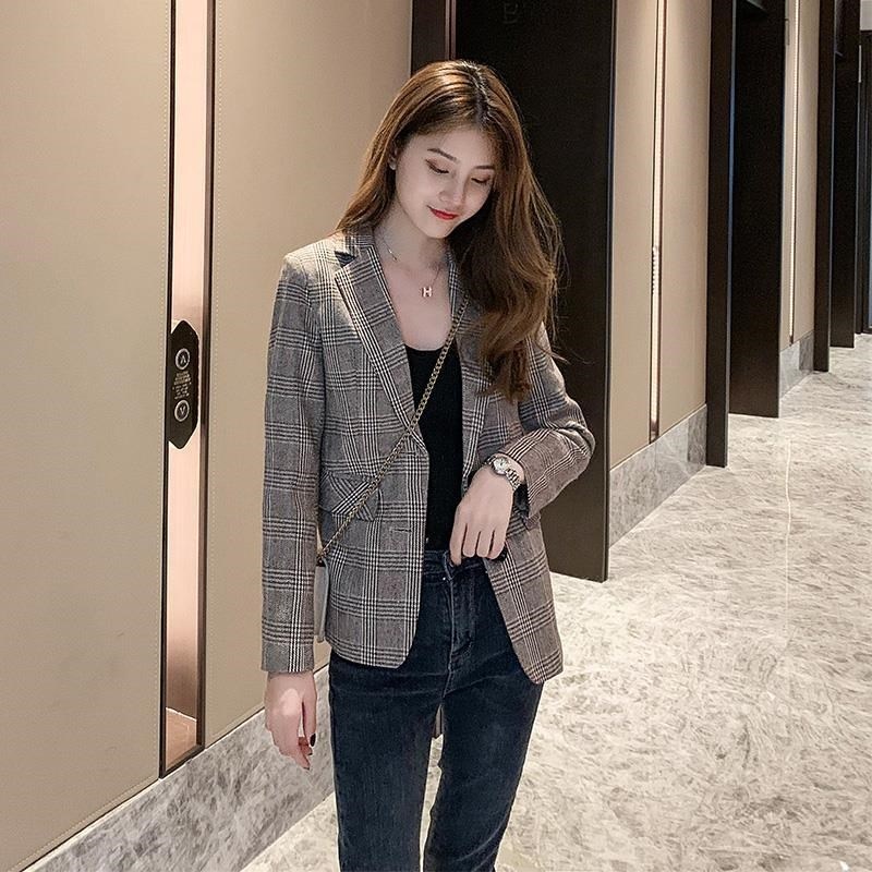 Áo Blazer Kẻ Caro Size XS Nữ Dài Tay Phong Cách Hàn Quốc