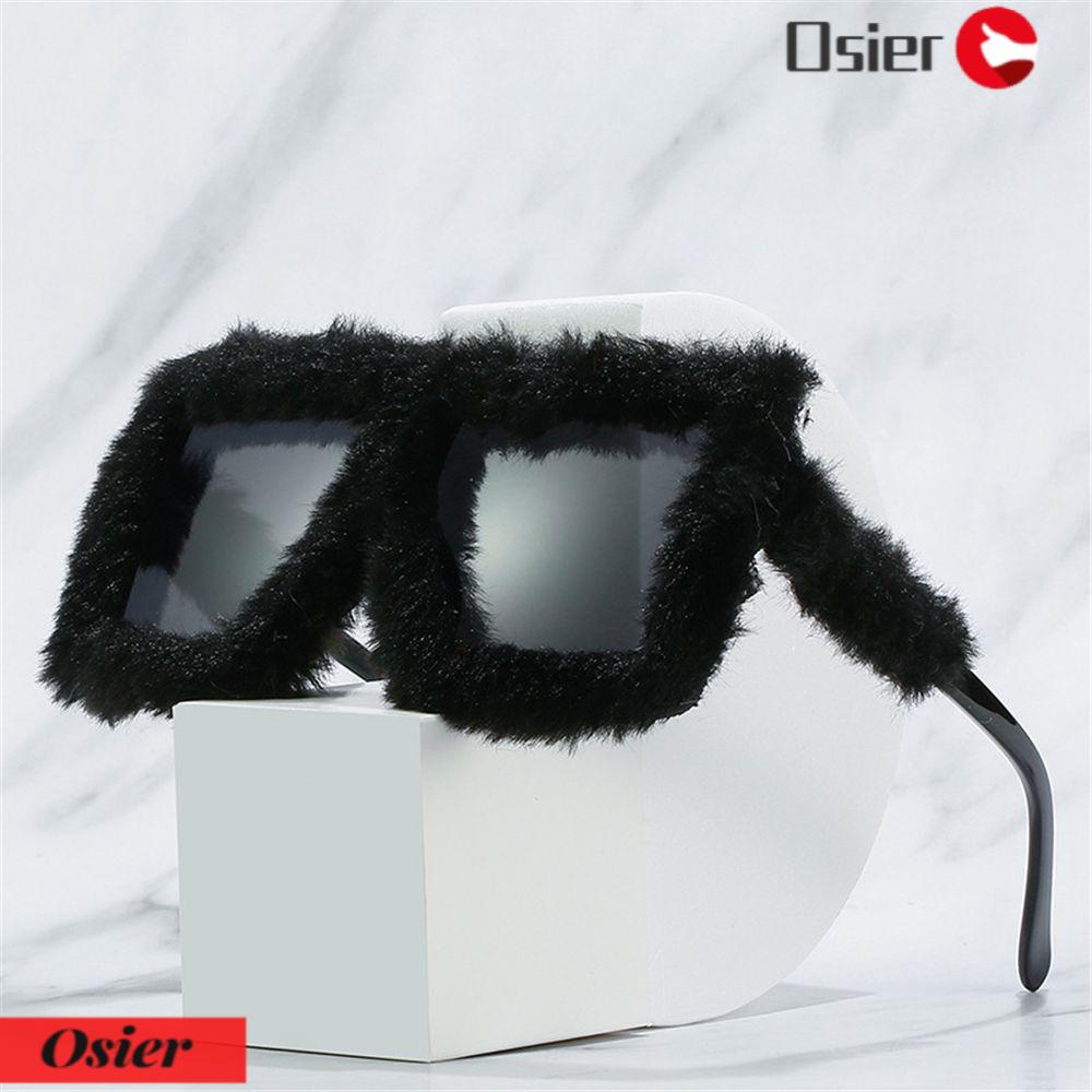 Kính Mát Gọng Vuông Phối Lông Xù Thủ Công 1 Cái Cho Nữ