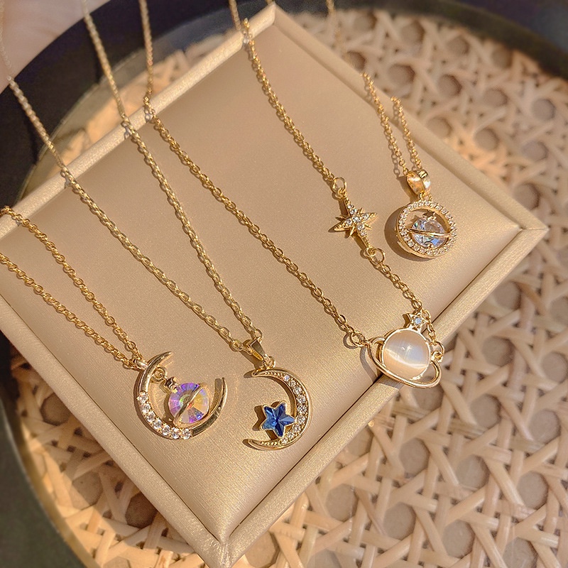 Vòng cổ thép titan thiết kế bầu trời đầy sao đính zircon tinh xảo Hàn Quốc
