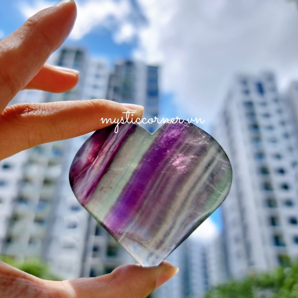 Trái tim đá thanh tẩy Fluorite , đá phong thủy dùng trong Tarot, reiki, thiền định