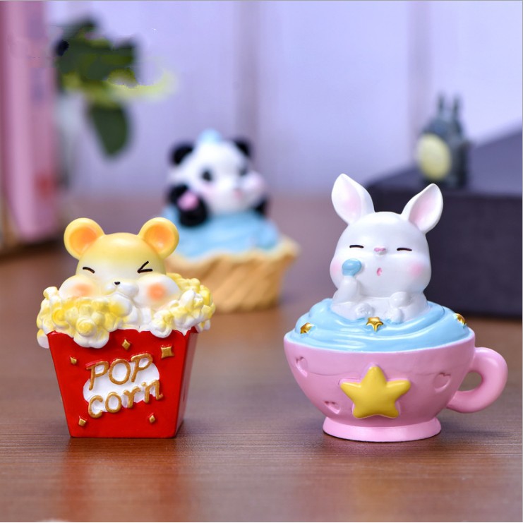 Charm tách trà, cốc kem, bát mỳ với mẫu thú đáng yêu (Panda, Shiba, Rabbit và Rat) dùng làm móc khóa, DIY