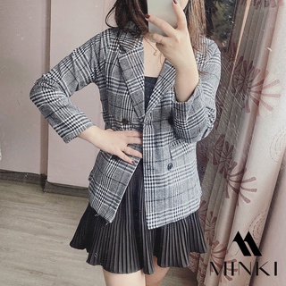 Áo khoác vest/blazer kẻ karo sang chảnh - kẻ dạ 2 lớp dầy dặn - màu kẻ phối đen trắng dễ kết hợp