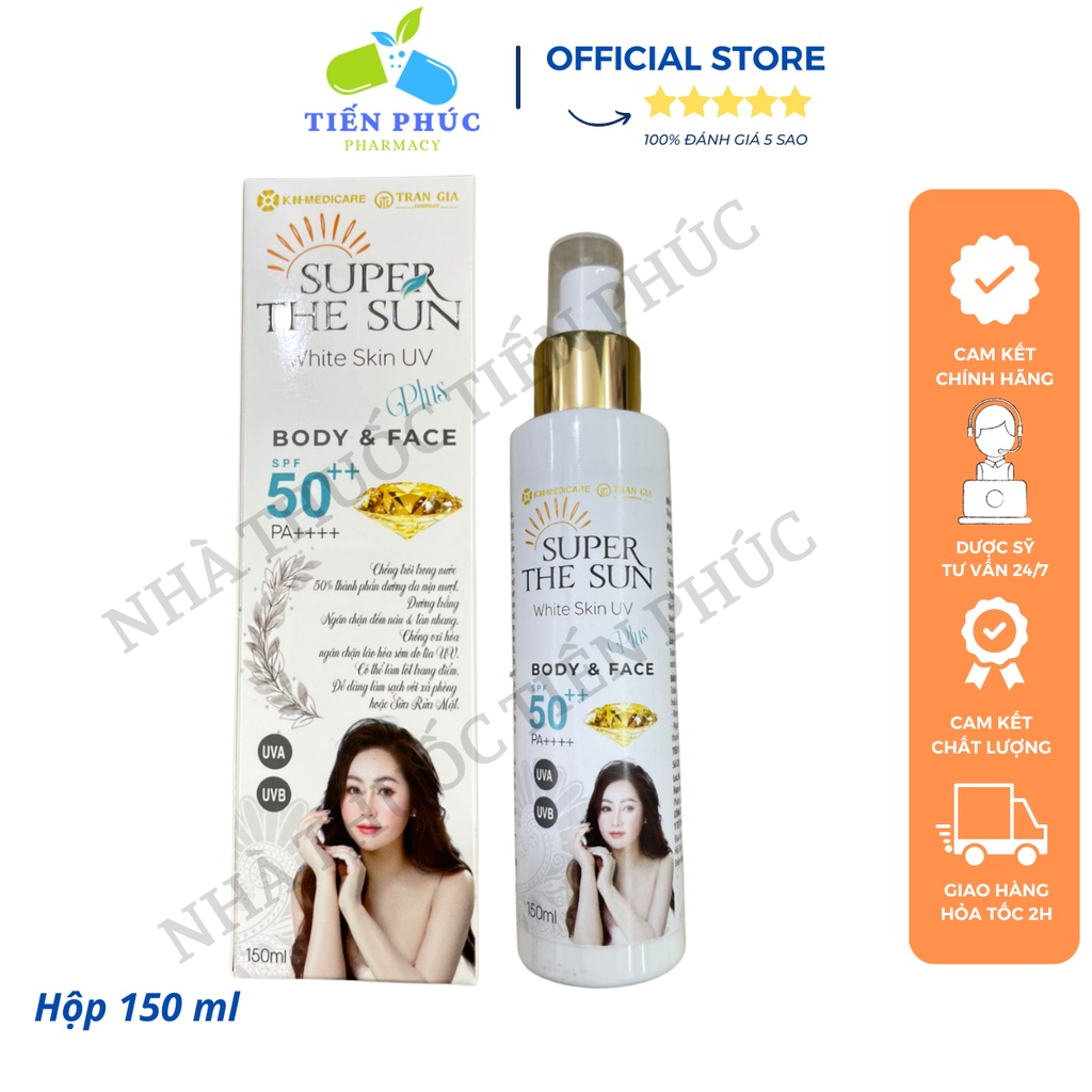 Kem chống nắng body & face Super the sun - Bảo vệ làn da trước tác hại của các tia UVB, UVA Chai 150ml