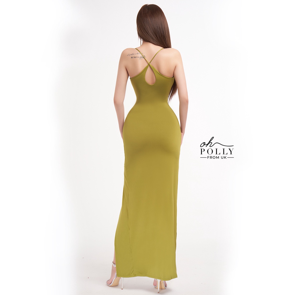 Oh Polly - Đầm maxi khoét ngực xẻ tà, dài qua gối sexy