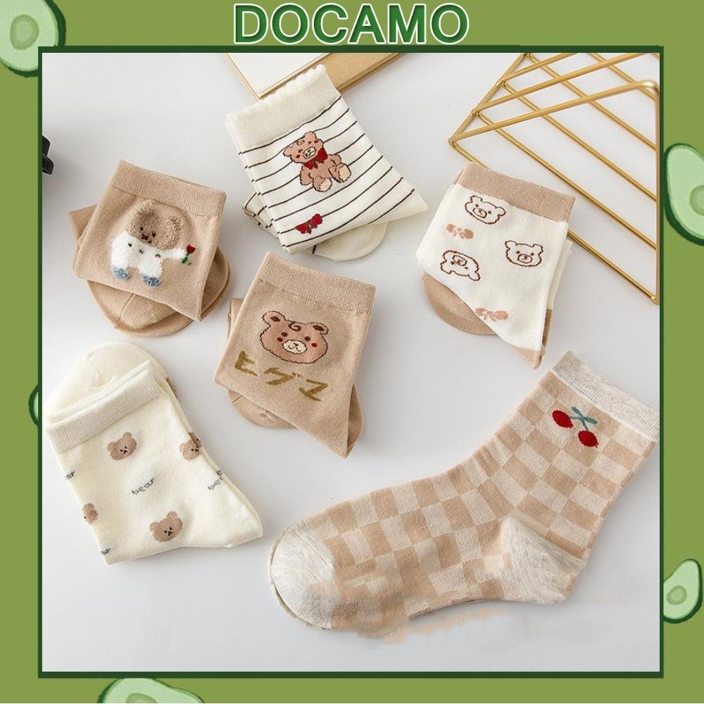Tất nữ Docamo vớ cotton in hình gấu dễ thương dày dặn mềm mịn phong cách Hàn Quốc TN142
