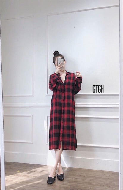 ( Video + Ảnh Thật ) Váy sơ mi kẻ caro dáng dài | BigBuy360 - bigbuy360.vn