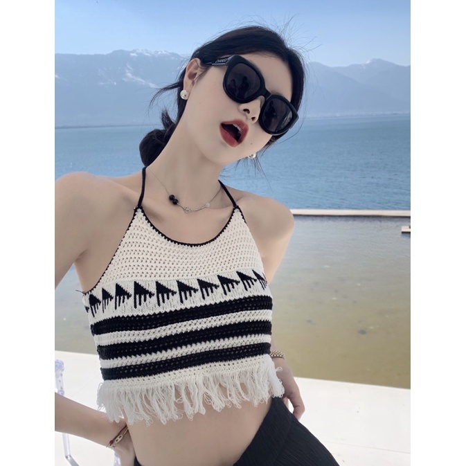 NUZIRO  Áo Hai Dây Dệt Kim Thời Trang Cá Tính Cho Nữ
