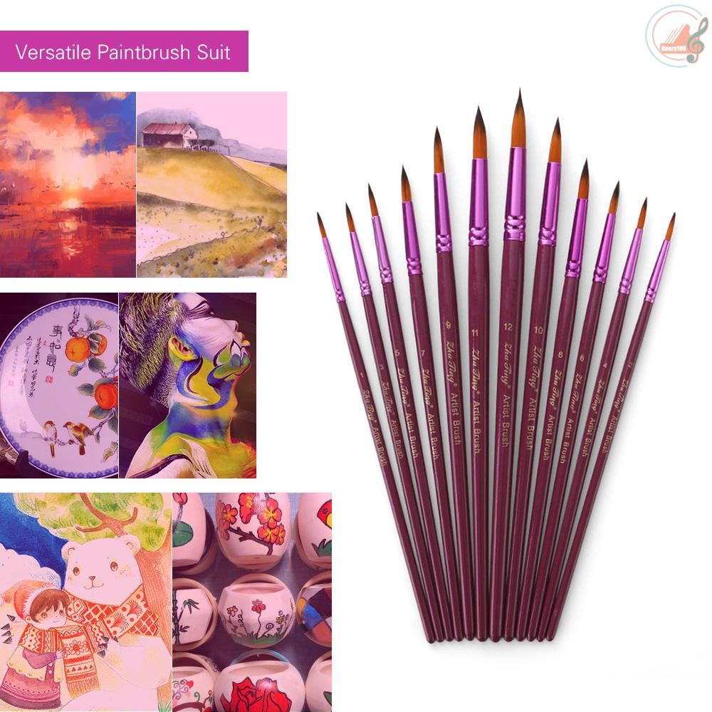 Professional 12pcs Round Pointed Tips Paint Brush Set Different Sizes with Bicolor Nylon Hair Wooden Handle Paintbrushes Art Supplies Gift for Artists Children Students Beginners for Watercolor Acrylic Oil Painting