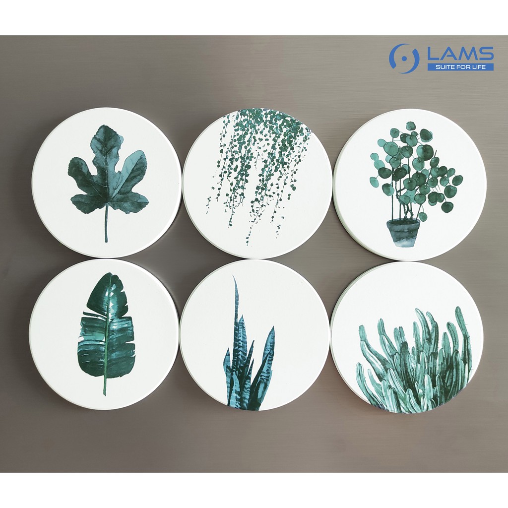 Miếng lót ly, đế lót ly Ceramic cao cấp (Combo 6 miếng, tặng giá để) - siêu thấm hút nước