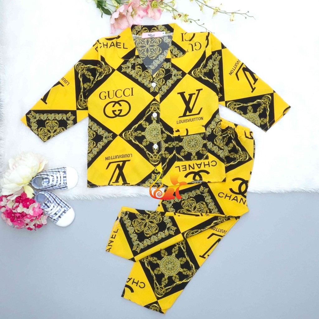 Đồ Mặc Nhà &quot;Họa Tiết Gờ Gờ&quot; Pijama Satin Quần Dài Cao Cấp - Siêu Mát - Cho Bé 8-38kg.